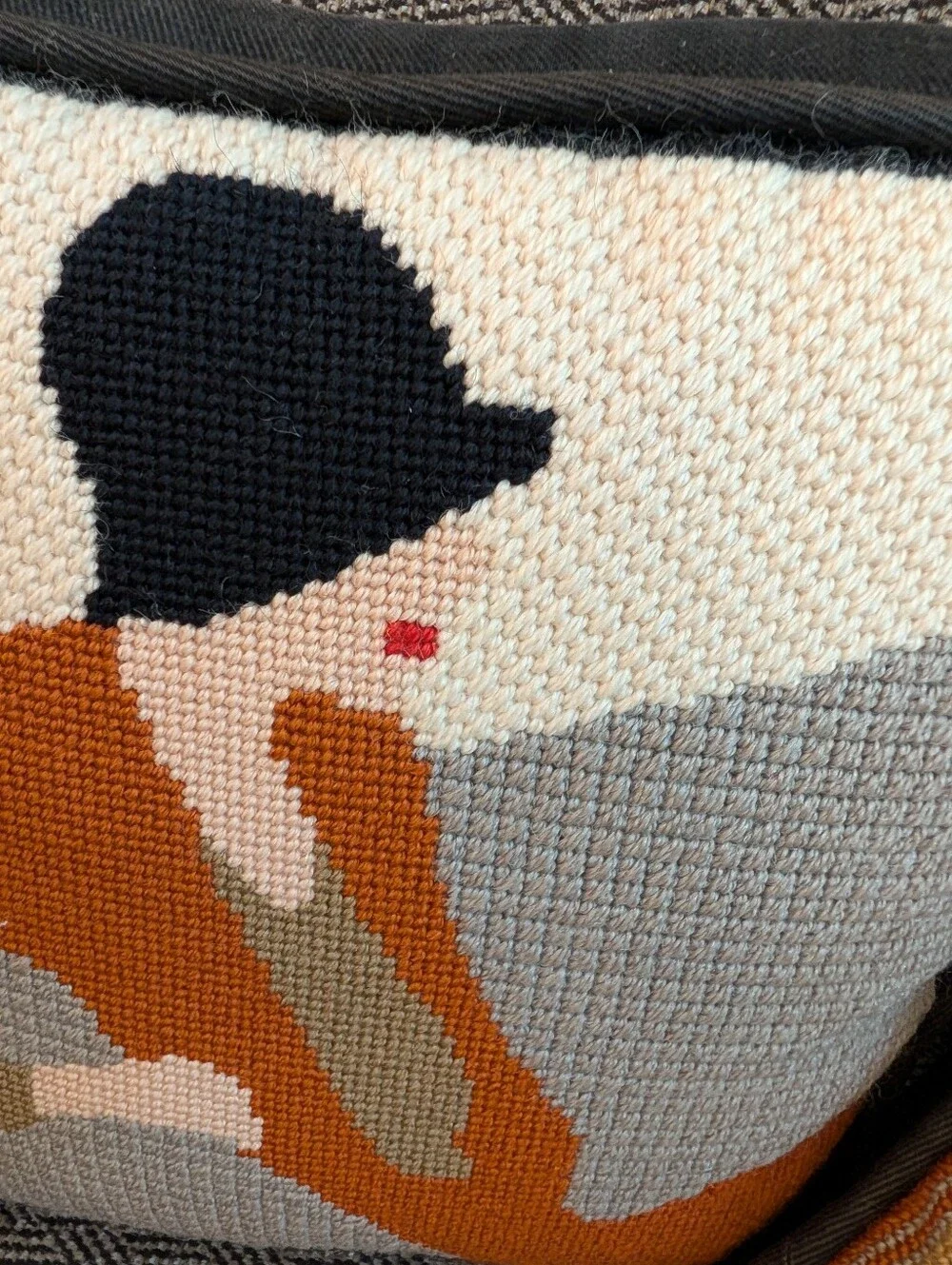 vintage handmade NEEDLEPOINT PILLIOW SET art deco dapper 1920's
